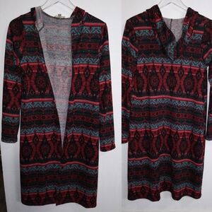 Aztec Print, Long Sleeved, Hooded Top Sz L
